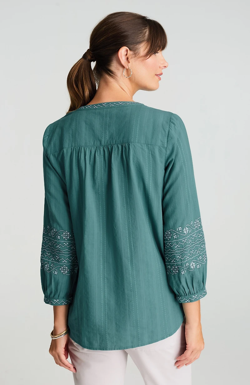 pure jill embroidered cotton dobby top
