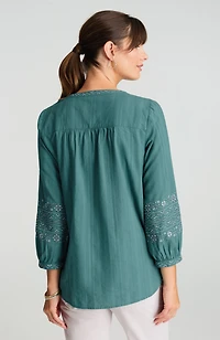 pure jill embroidered cotton dobby top