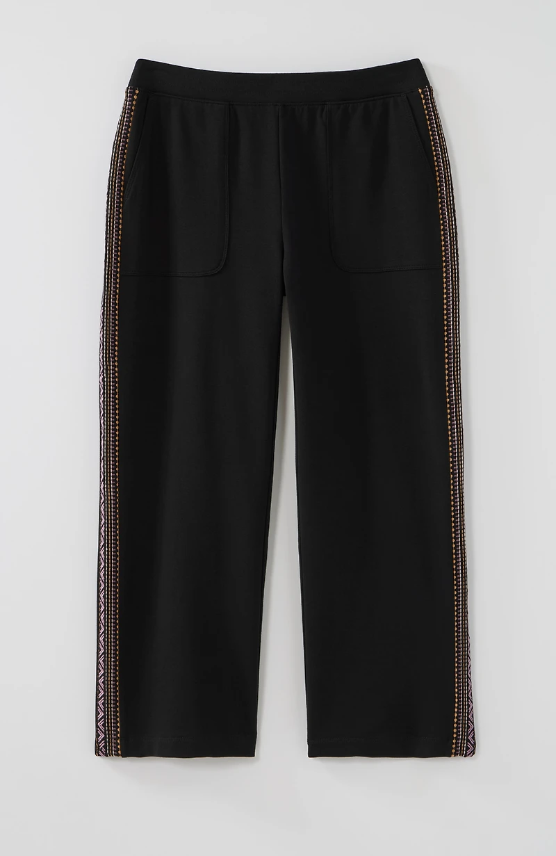 fit french terry embroidered wide-leg crops