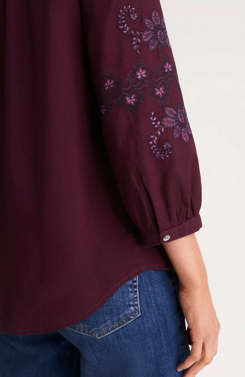 tonal floral-embroidered top