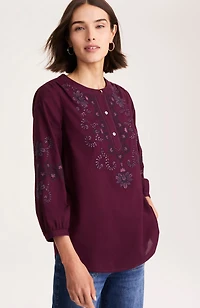 tonal floral-embroidered top