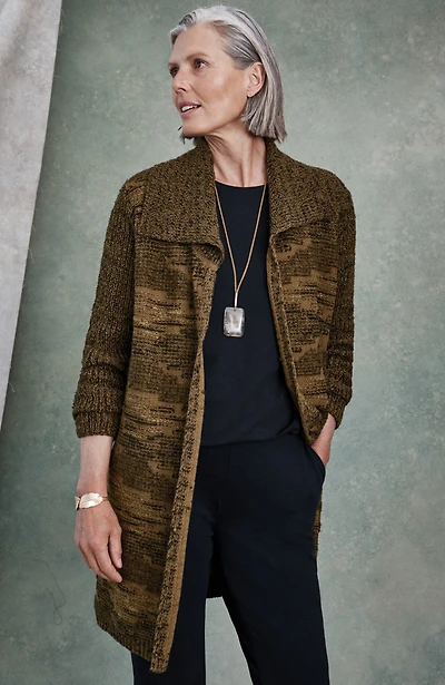 pure jill rib-textured intarsia cardi