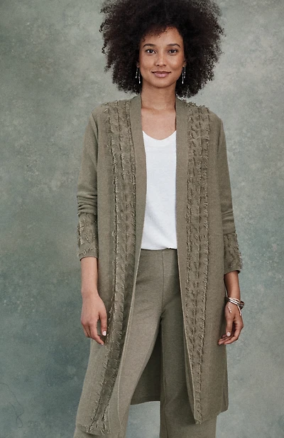 pure jill clipped-jacquard long cardi