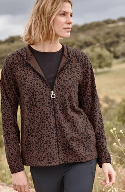 fit leopard-printed zipper hoodie