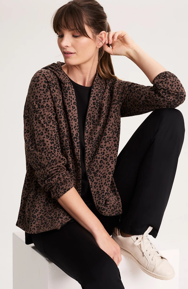 fit leopard-printed zipper hoodie