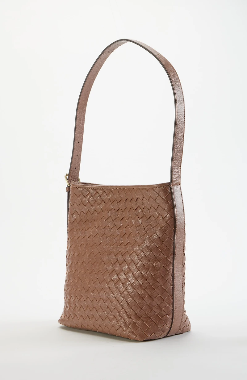 woven leather bucket bag