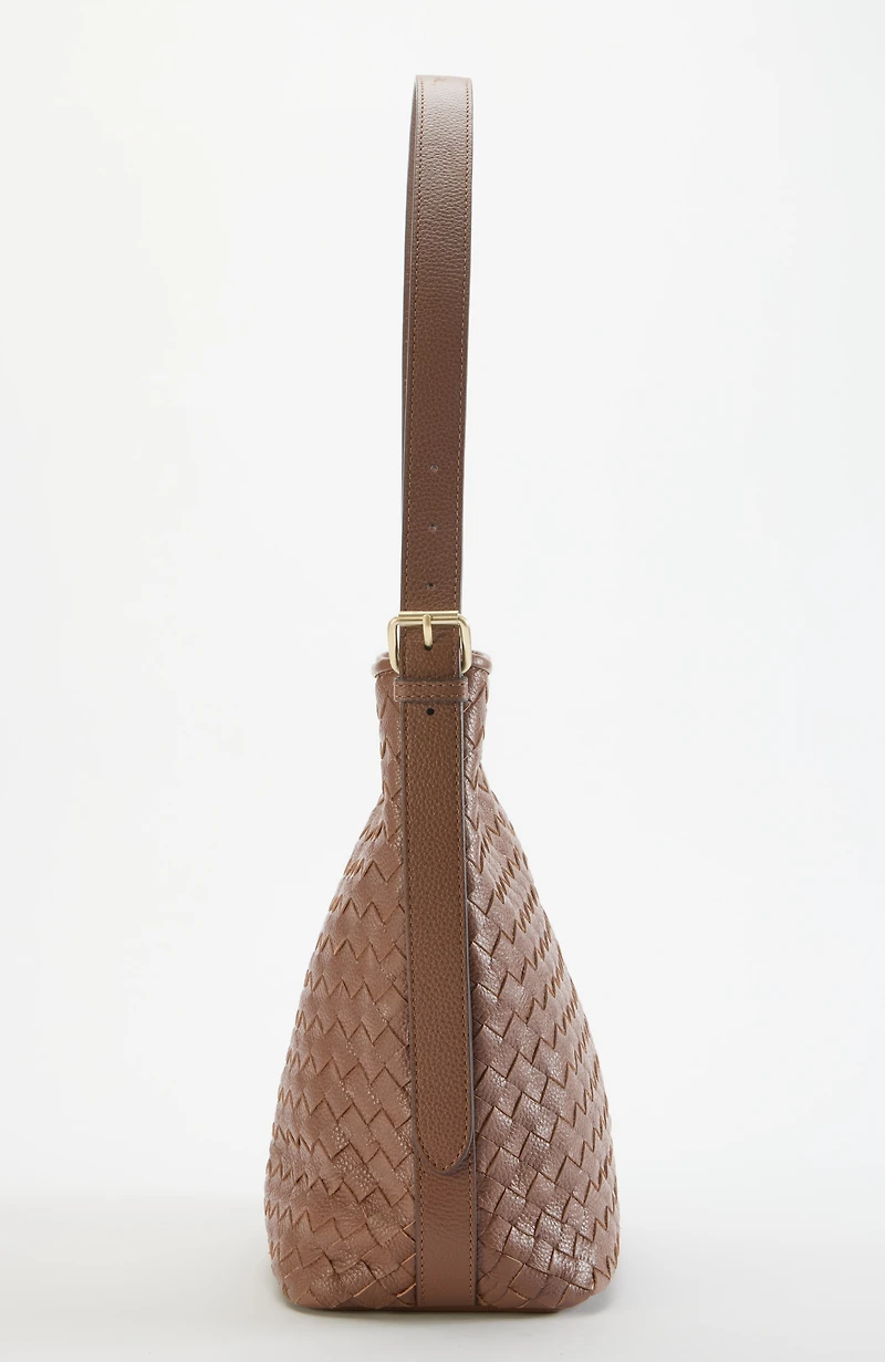 woven leather bucket bag