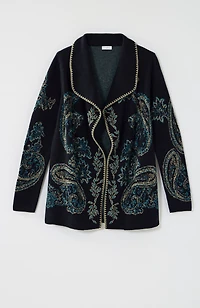 embroidered jacquard shawl-collar cardi