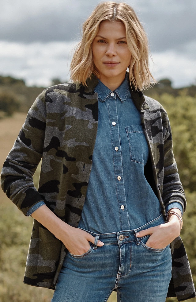 camo jacquard sweater blazer