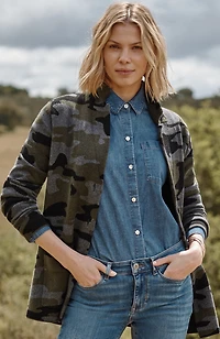 camo jacquard sweater blazer