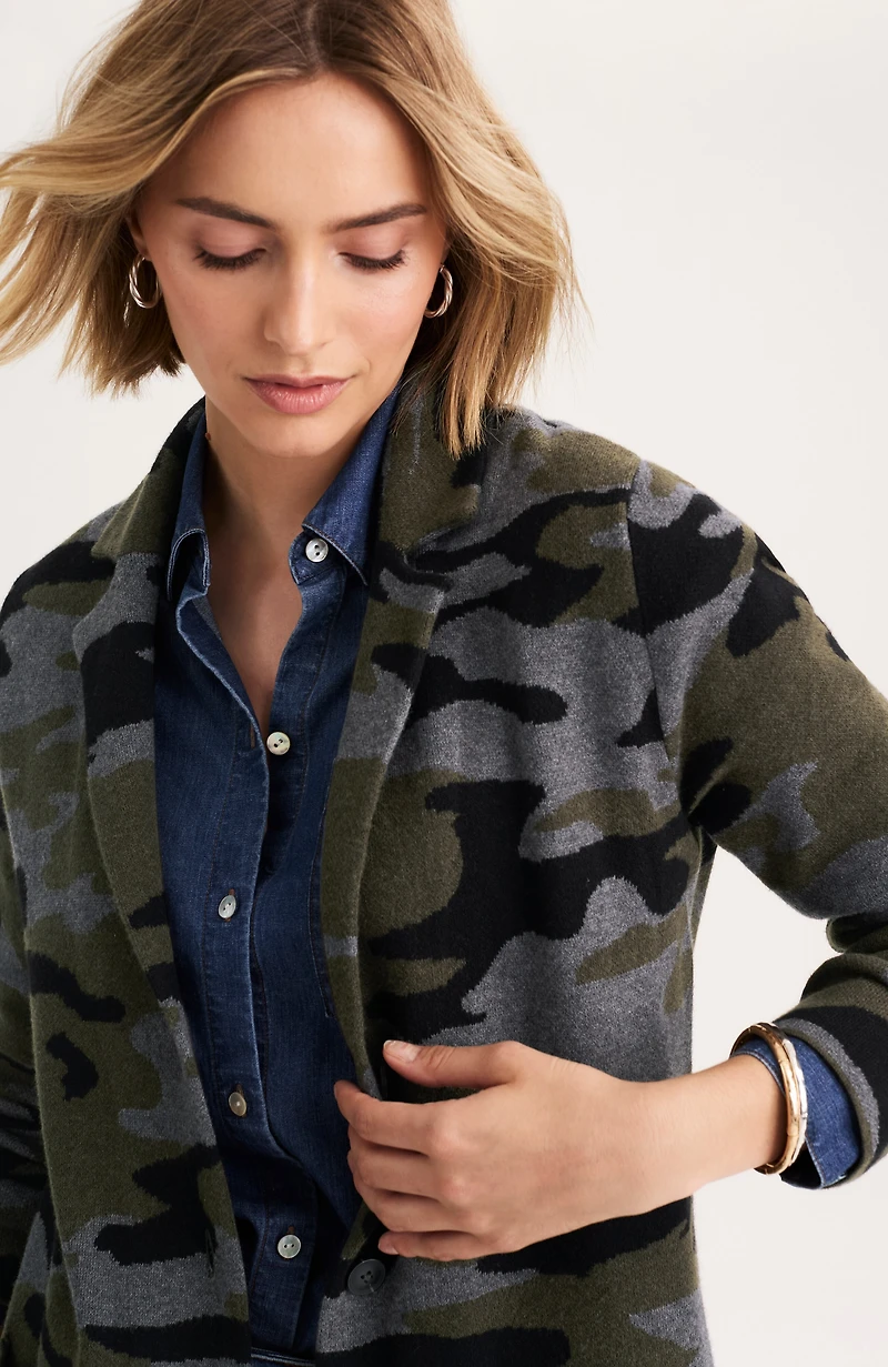 camo jacquard sweater blazer