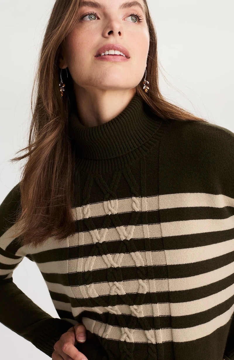 striped cable-textured sweater