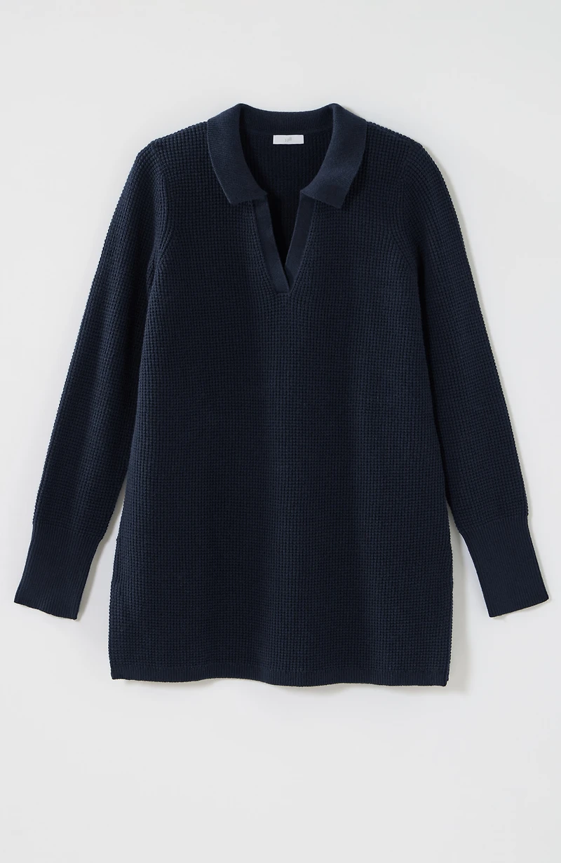 textured johnny-collar sweater tunic