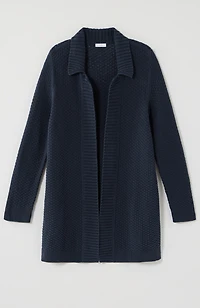 textured notched-collar open-front cardi