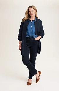 textured notched-collar open-front cardi