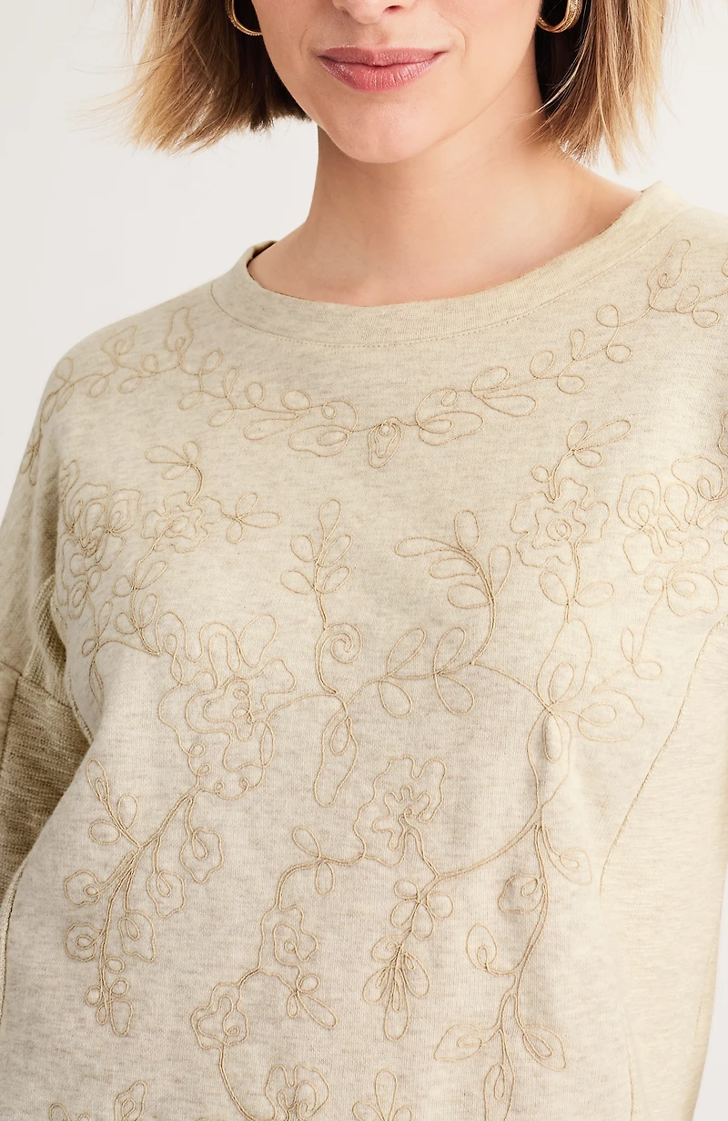 embroidered mixed-terry sweatshirt