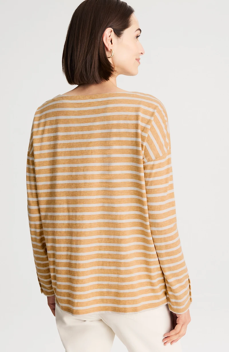striped buttoned-cuff tee