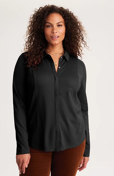 ponte knit button-front shirt