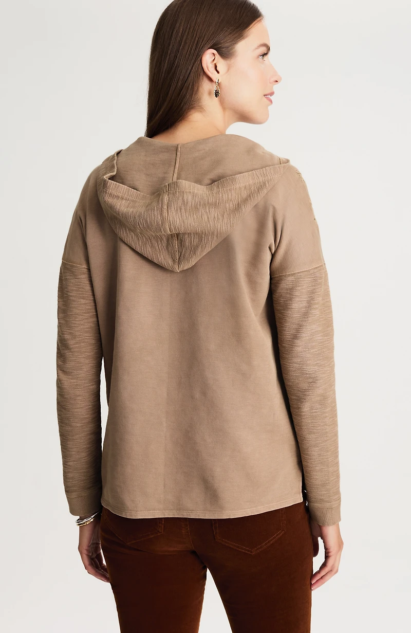 garment-dyed mixed-terry crochet hoodie
