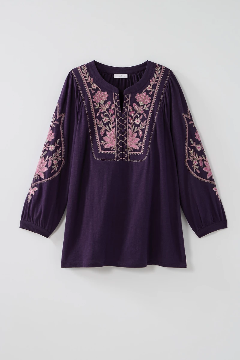 feminine floral-embroidered top