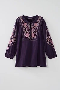 feminine floral-embroidered top