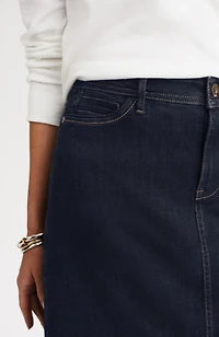 fringed-hem denim midi skirt