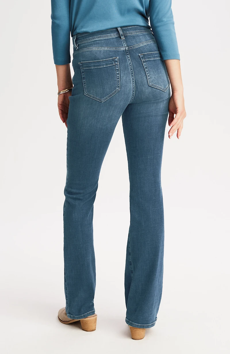high-rise curved-pocket flare jeans