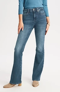 high-rise curved-pocket flare jeans