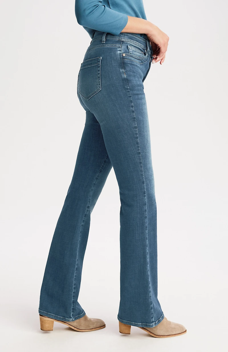 high-rise curved-pocket flare jeans