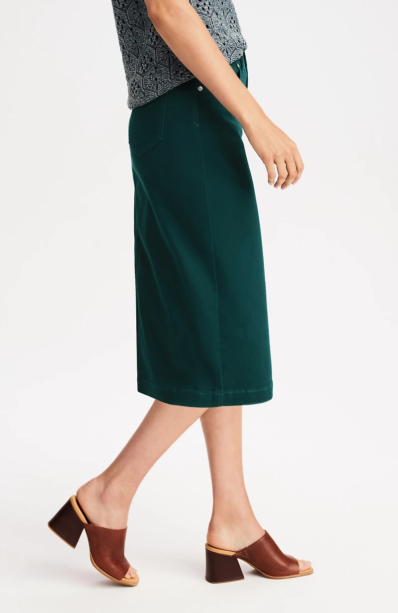 slit-back denim midi skirt