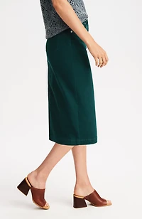 slit-back denim midi skirt