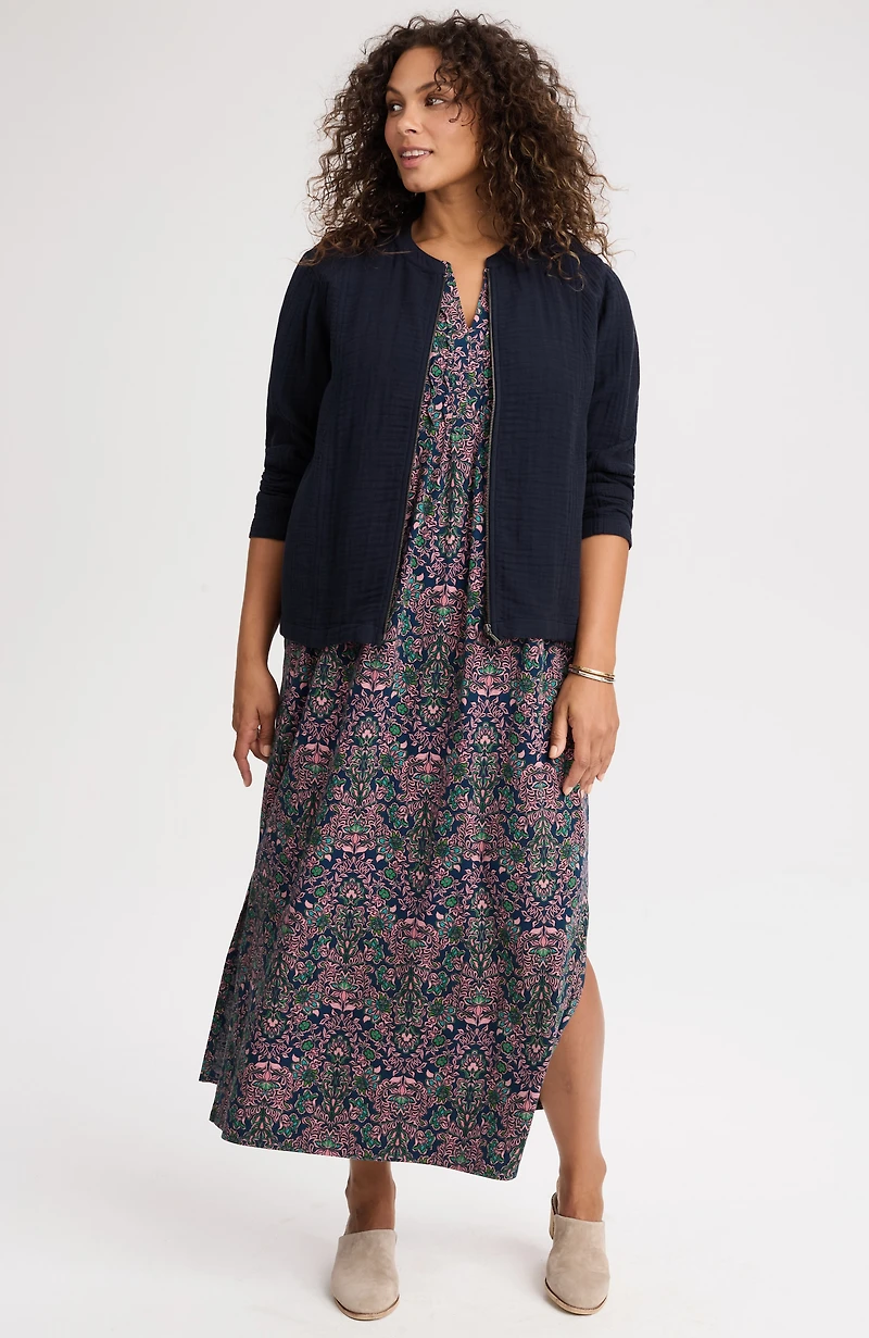mixed-gauze garment-washed jacket