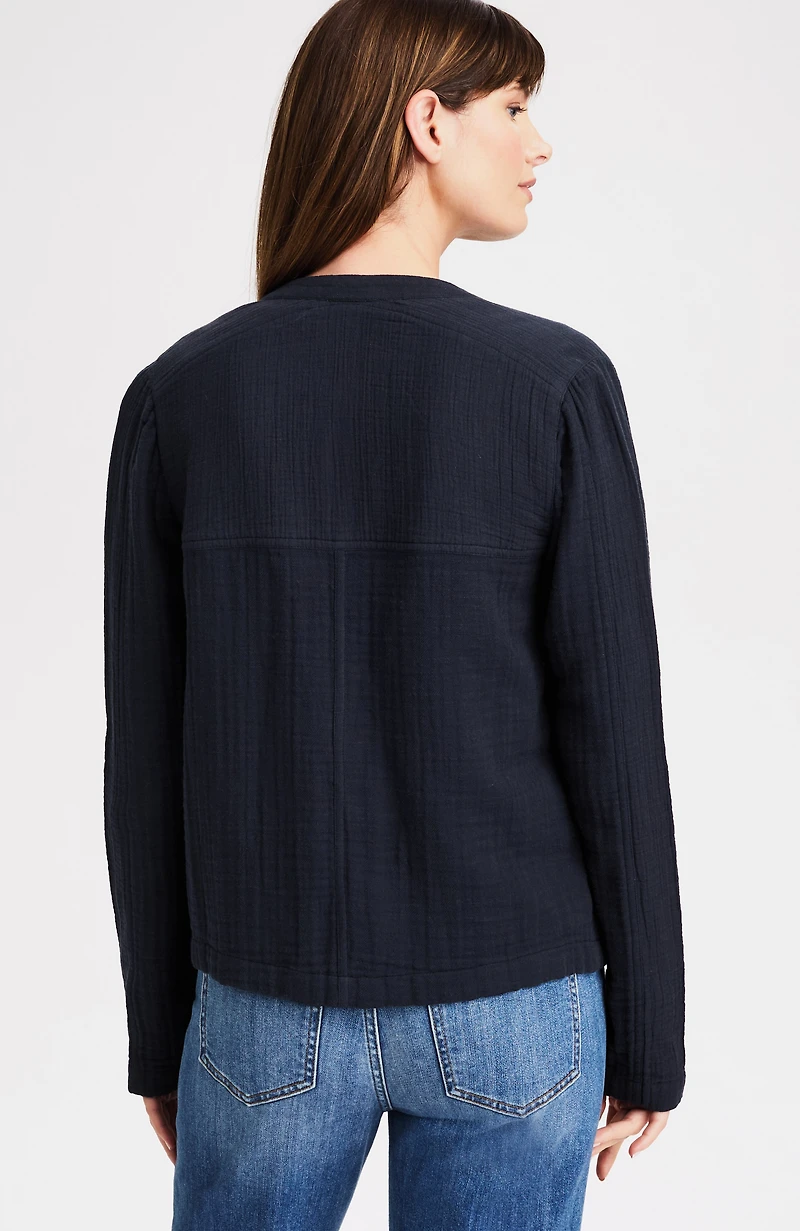 mixed-gauze garment-washed jacket