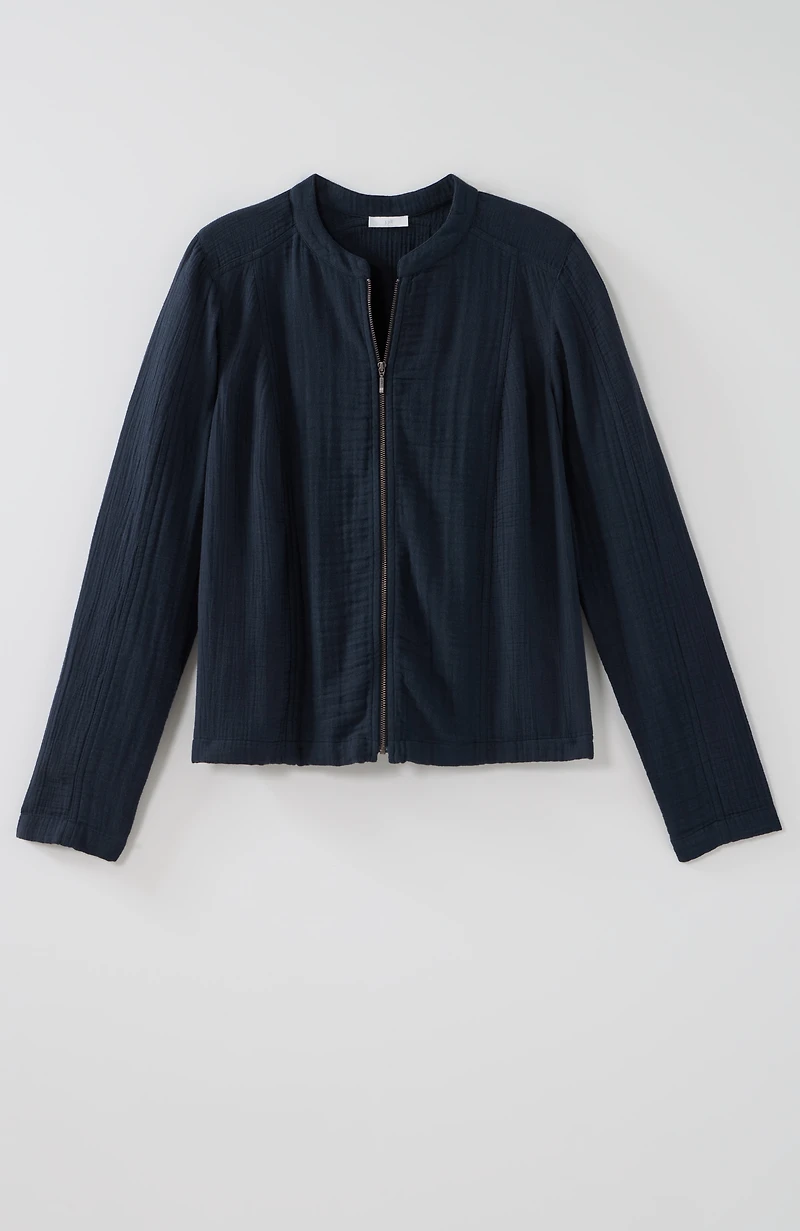 mixed-gauze garment-washed jacket
