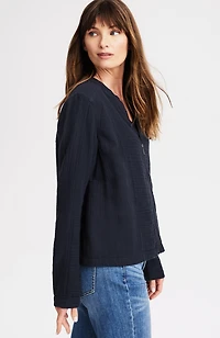 mixed-gauze garment-washed jacket