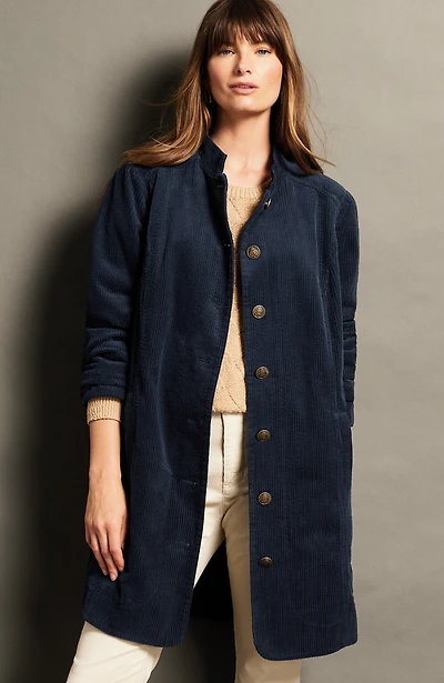 tumbled-cord military duster jacket