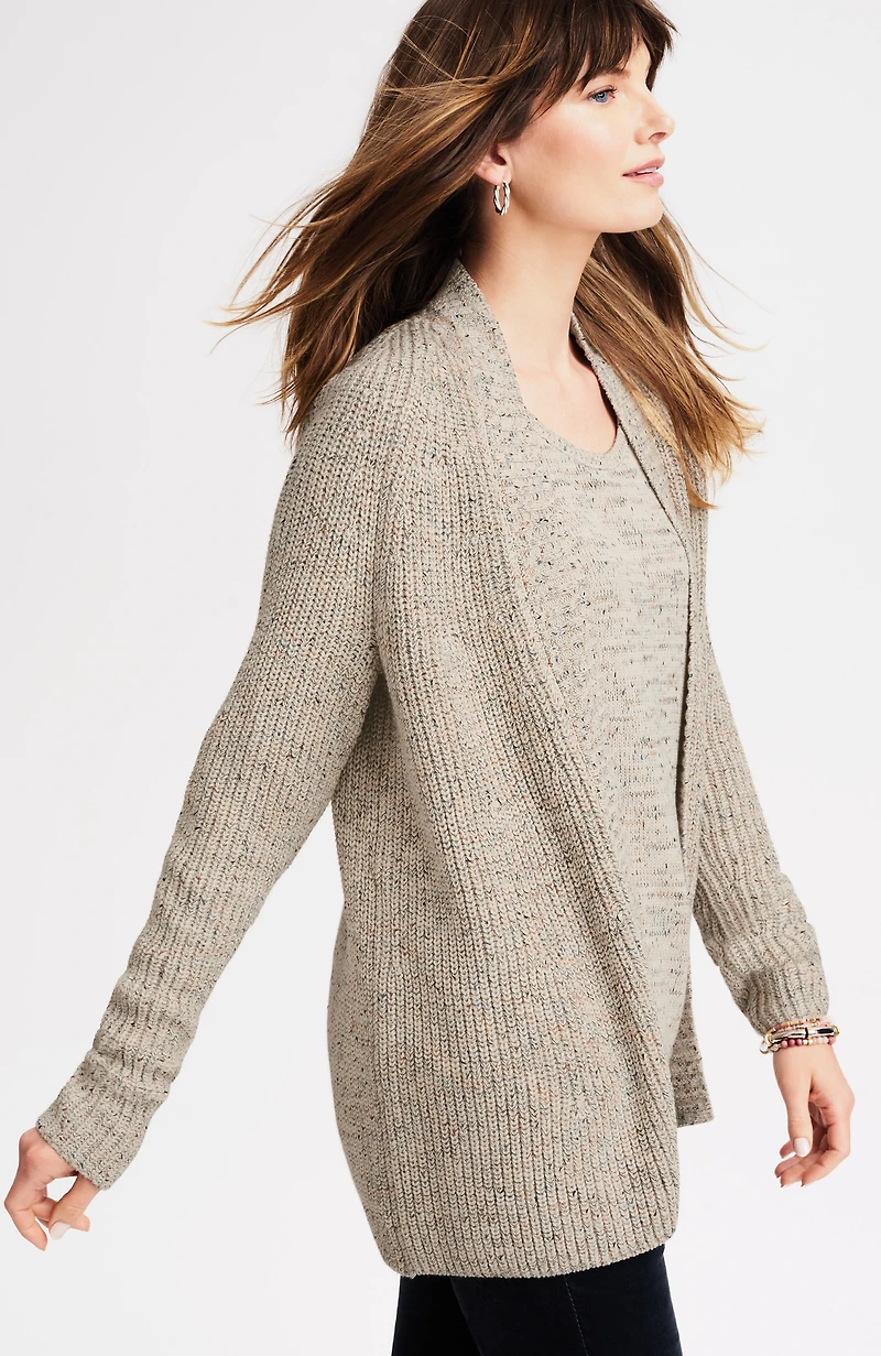 multi-tweed ribbed cardi