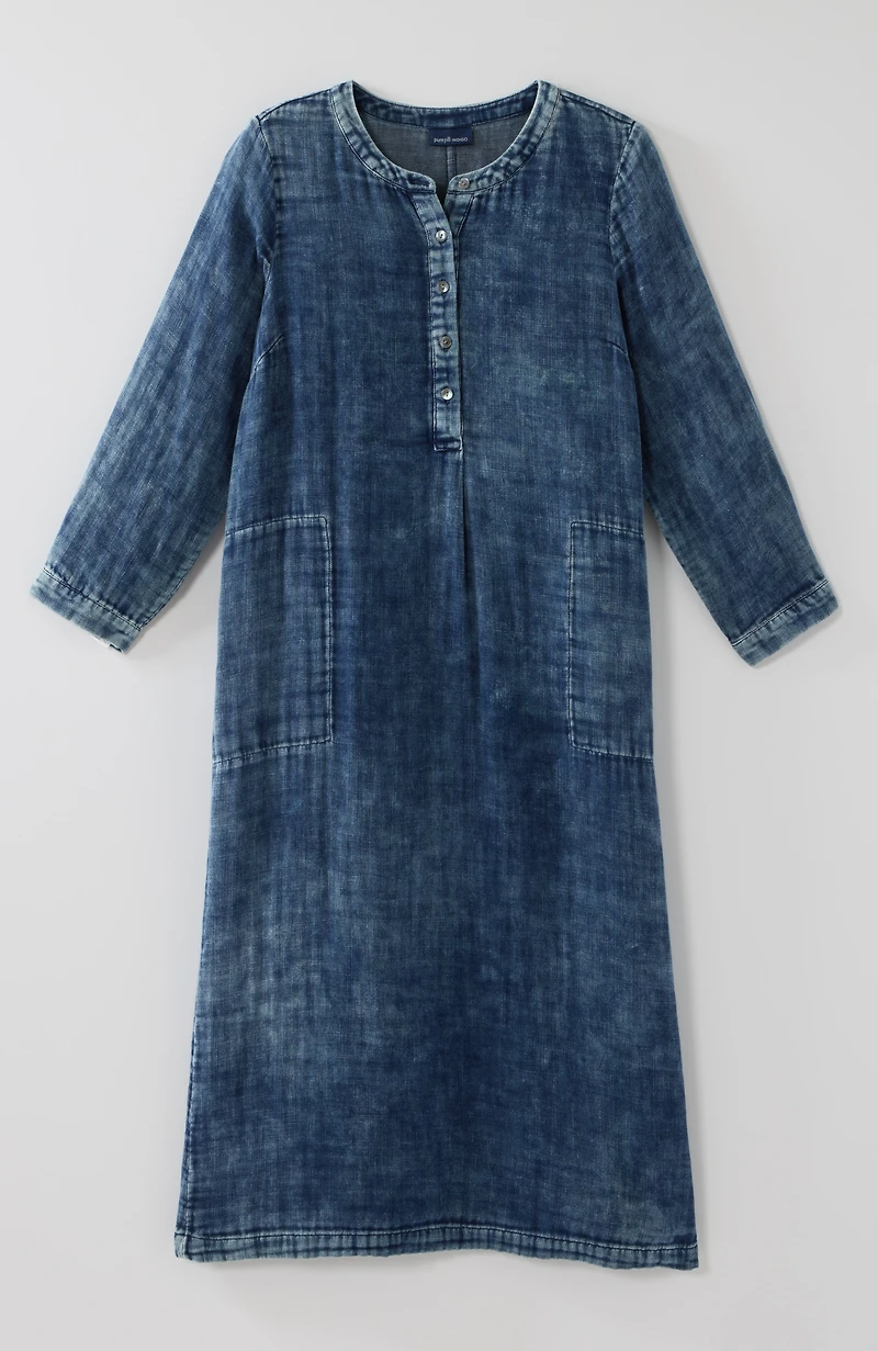 pure jill double-cloth indigo henley dress