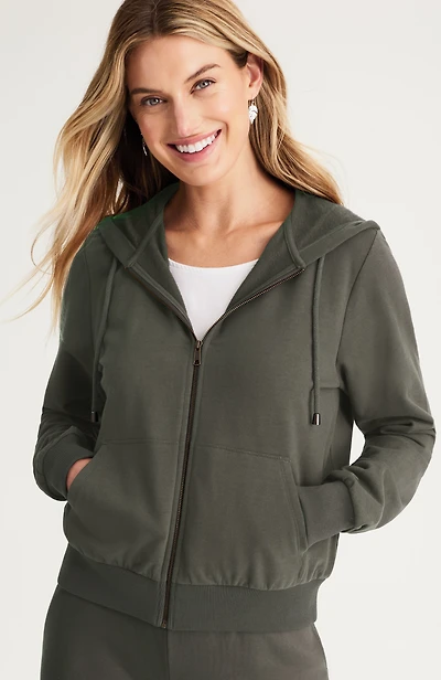 brushed-fleece hooded sweatshirt