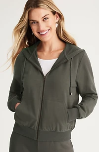 brushed-fleece hooded sweatshirt