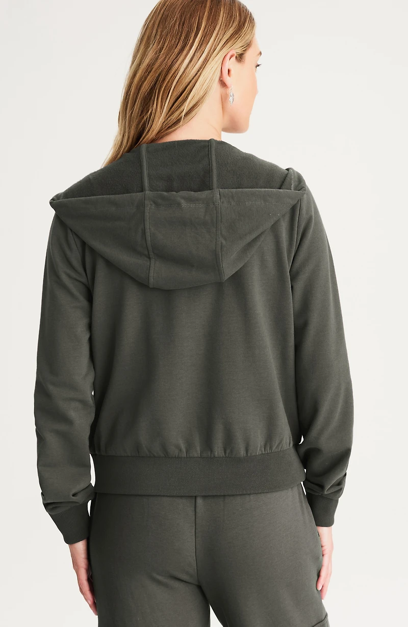 brushed-fleece hooded sweatshirt