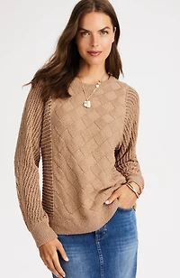 mixed-textures pullover sweater