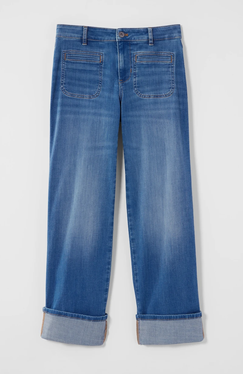 wide-leg cuffed jeans