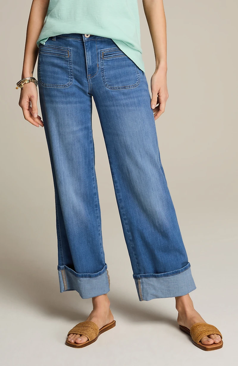 wide-leg cuffed jeans