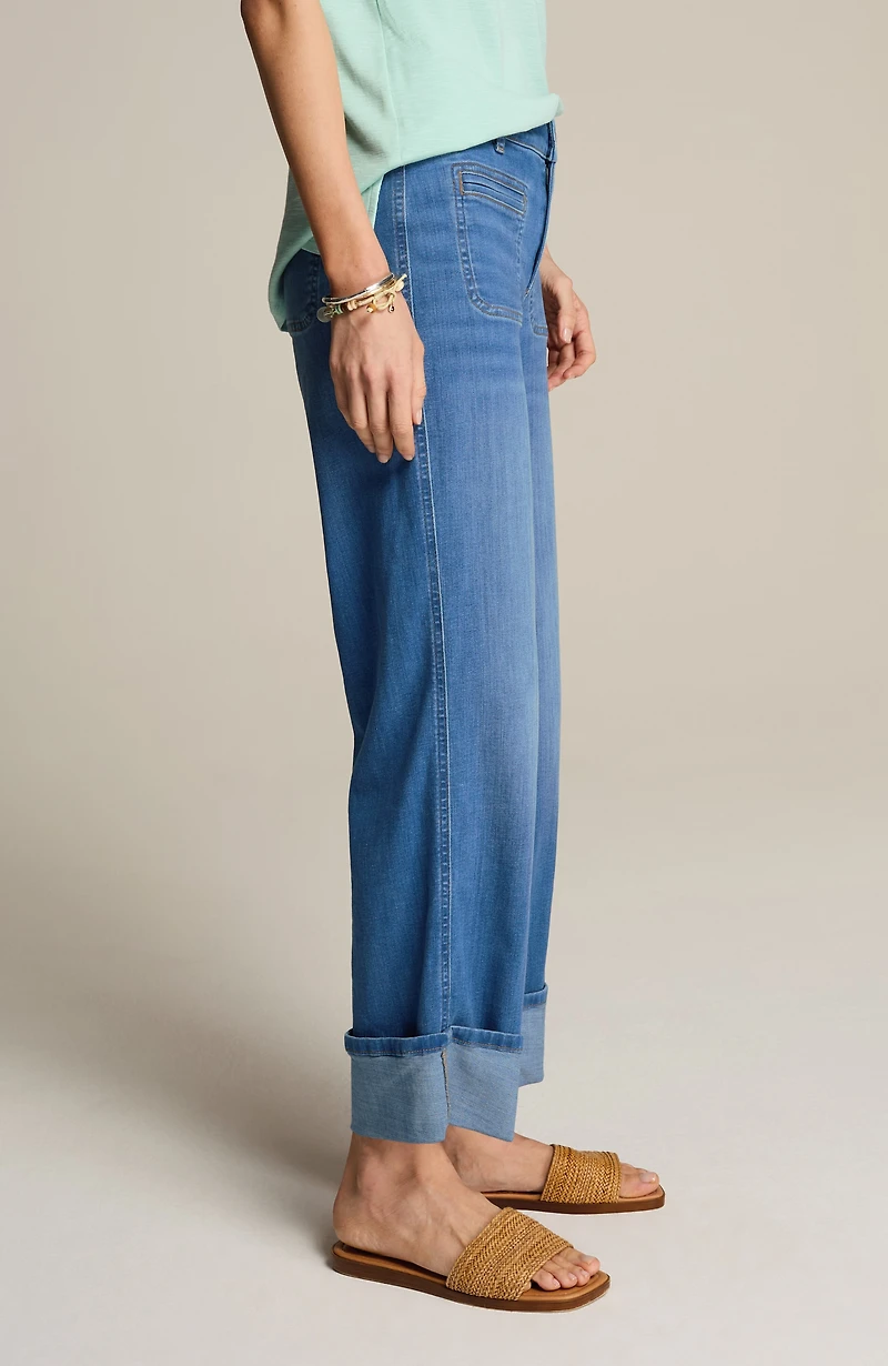 wide-leg cuffed jeans