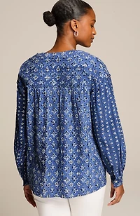 mixed-print seersucker top