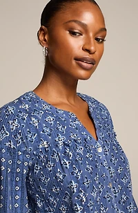 mixed-print seersucker top