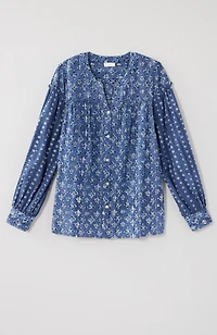 mixed-print seersucker top