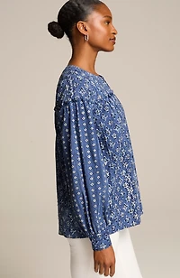 mixed-print seersucker top