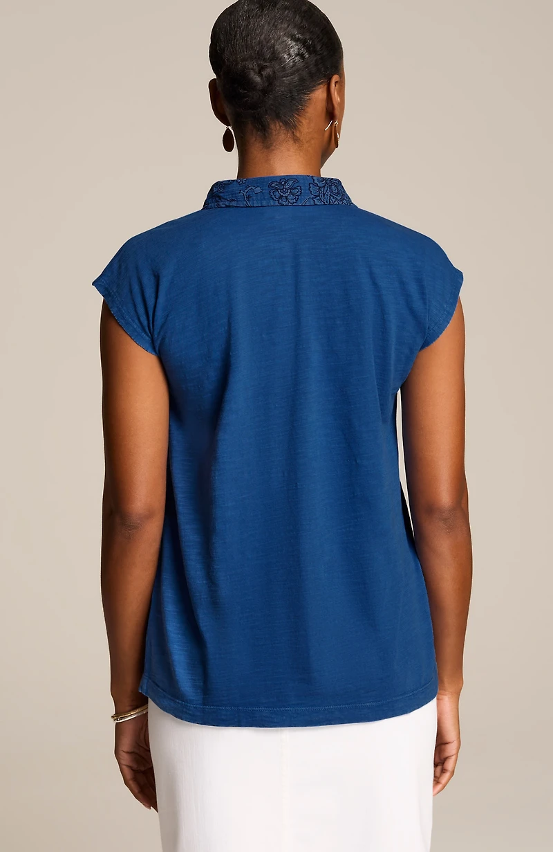 mixed-media patch-pocket top